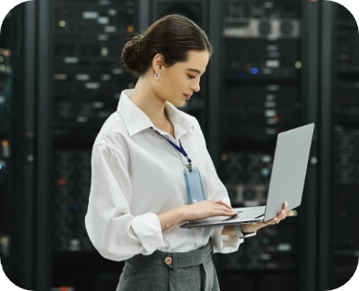 server technician checking on server status