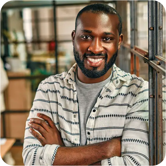 Entrepreneur smiling at a camera