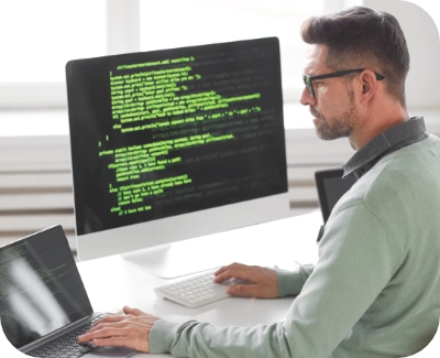 Web developer reviewing an ecommerce store in a server hosting environment.