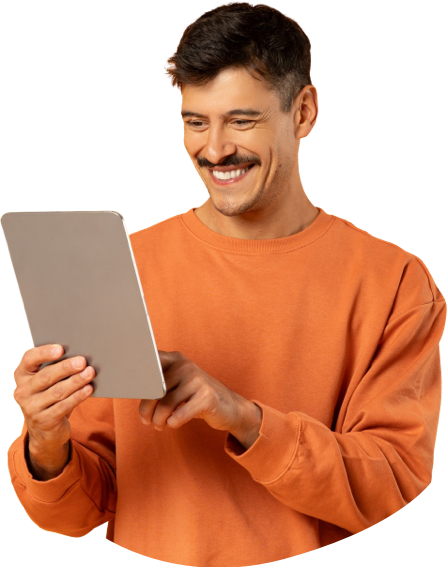 Man looking at a tablet
