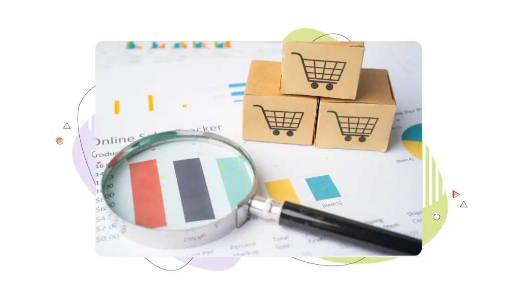 Magnifying glass and market research papers