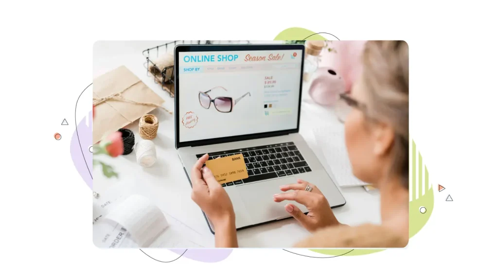 Woman checking out using her credit card