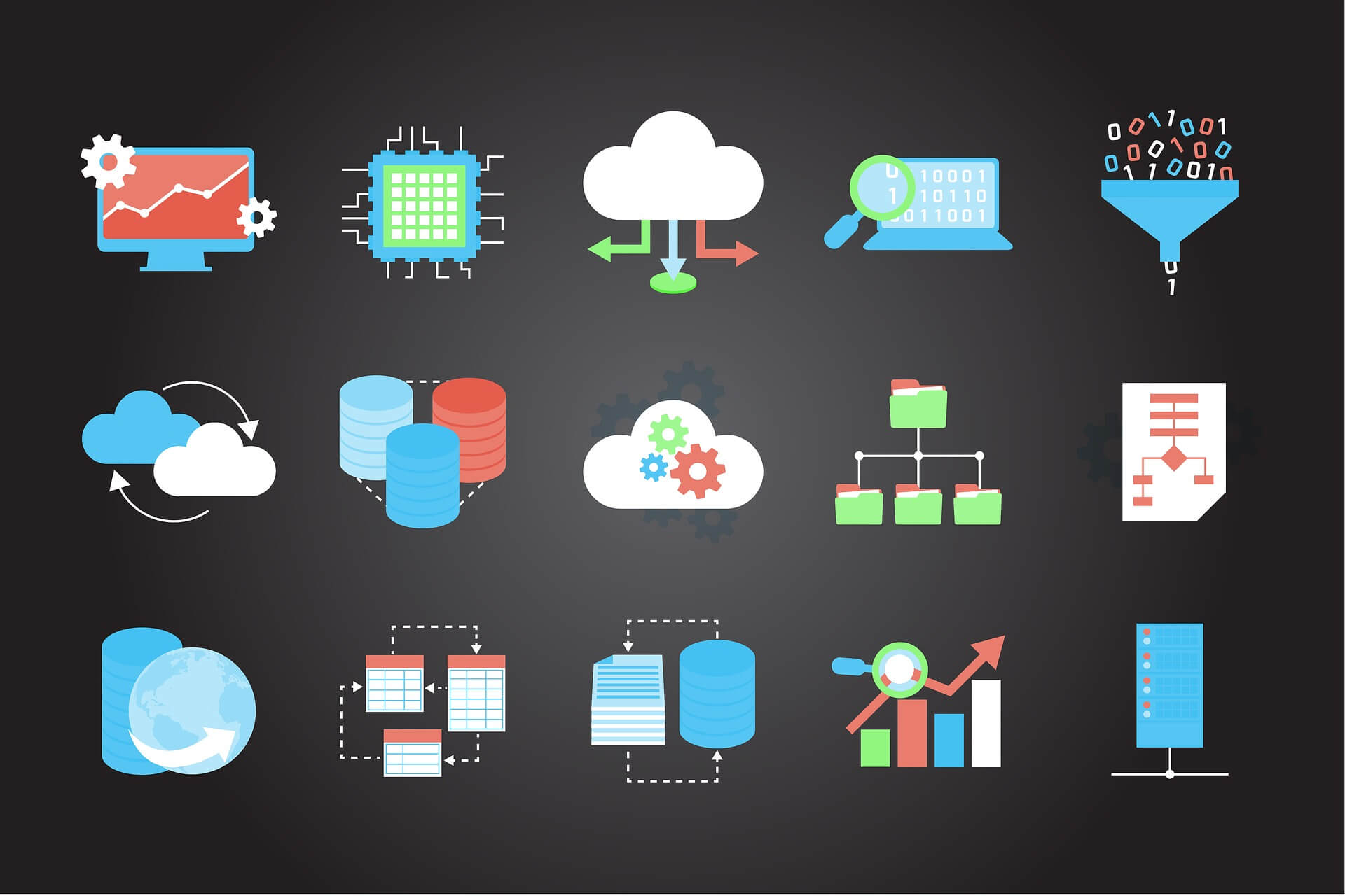 Computer and web hosting-related icons.