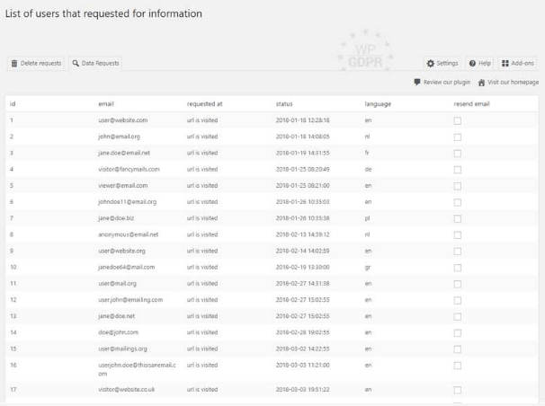 You can respond to users’ requests with an emailed report that details the personal data you’ve gathered.