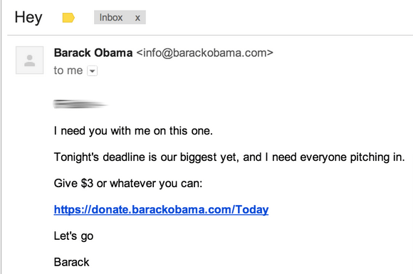 This is an example of Obama's email campaign 