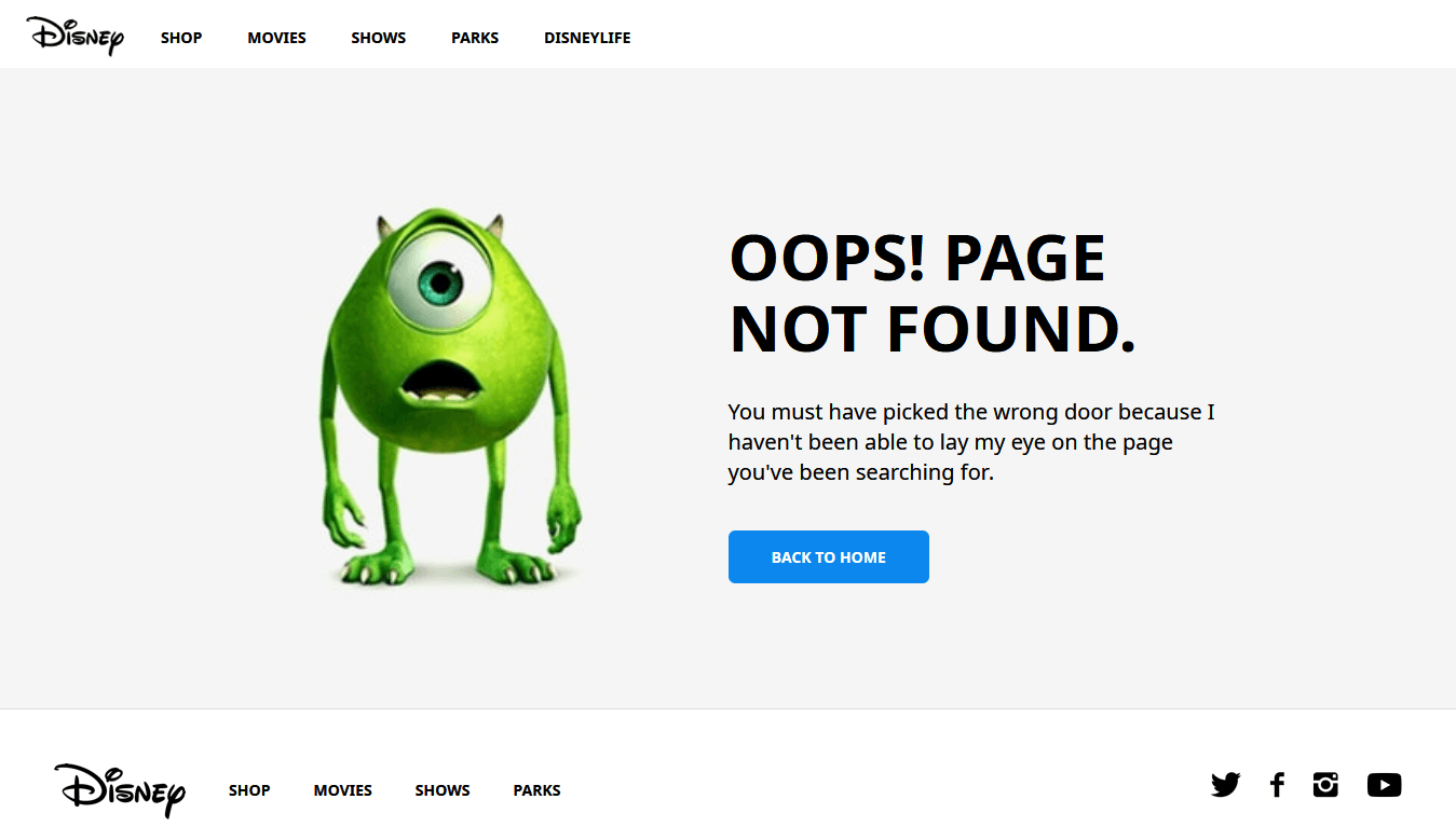 This is an example of a 404 page from Disney's site