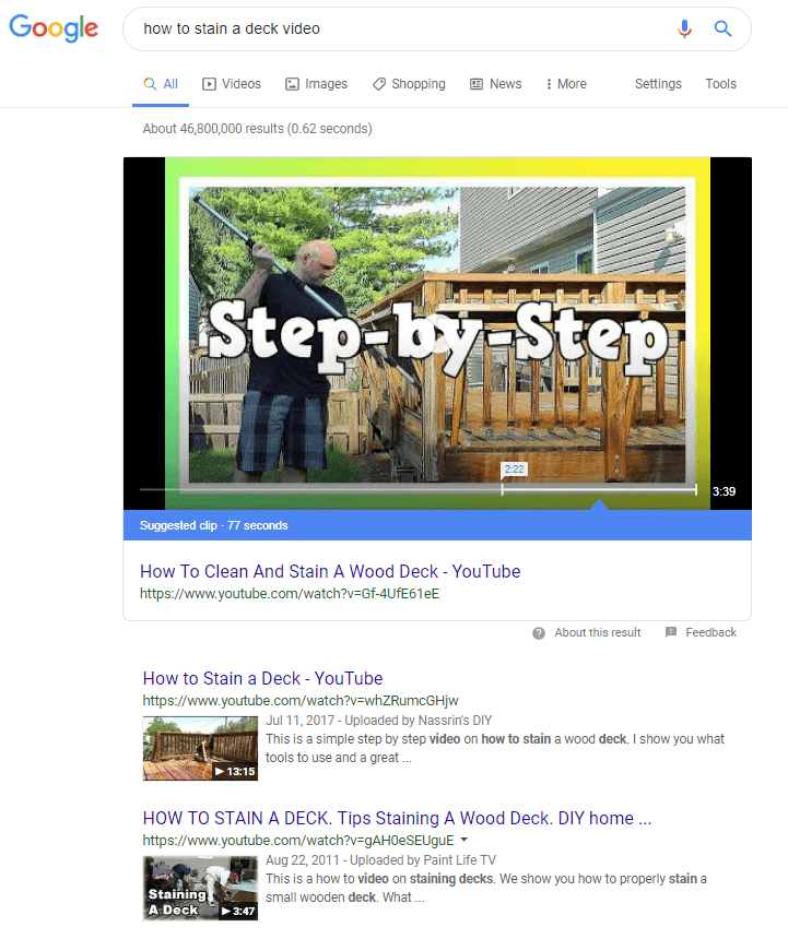 This how google shows a video search