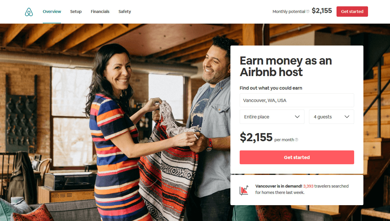 Airbnb's homepage is a great example of good CTAs