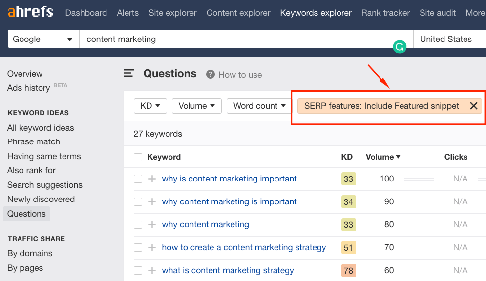 Find snippet opportunities with Ahrefs