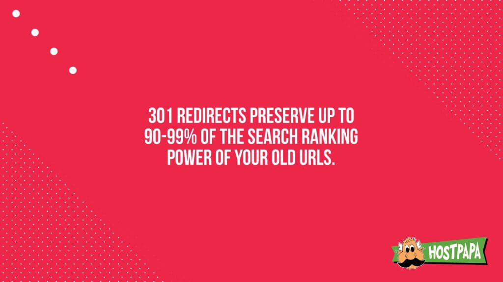 301 redirects preserve up to 90-90% of the search ranking power of your old urls