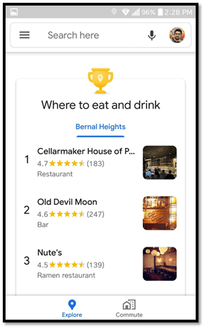 Google My Business is the place where people will look for a place to drink and eat