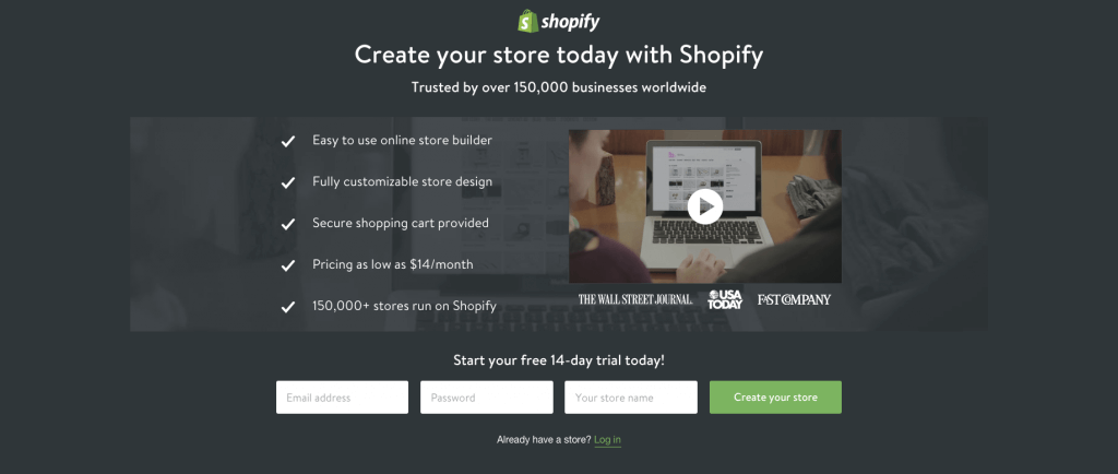 Shopify landing page is a great example