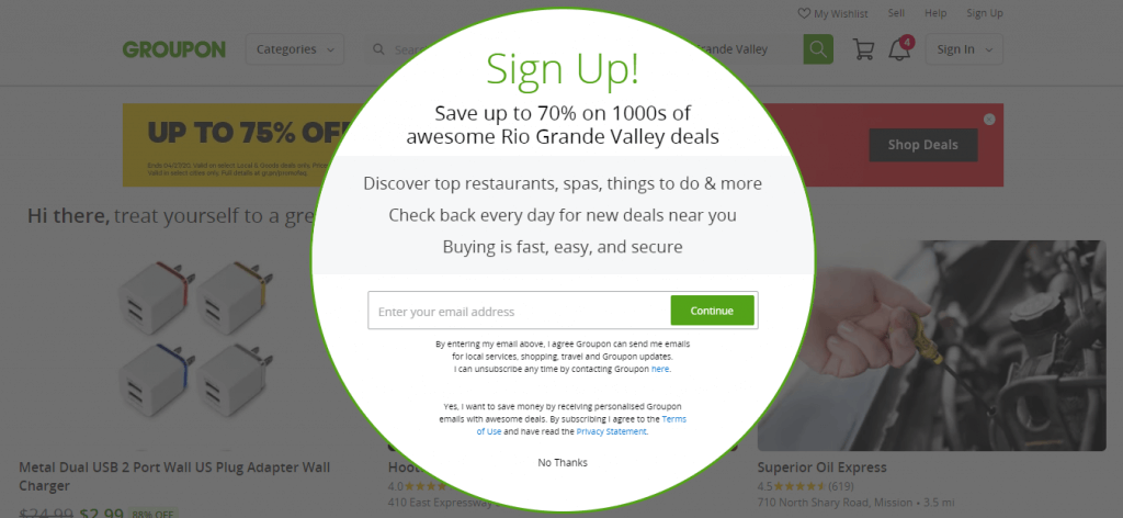 Groupon has a great landing page example