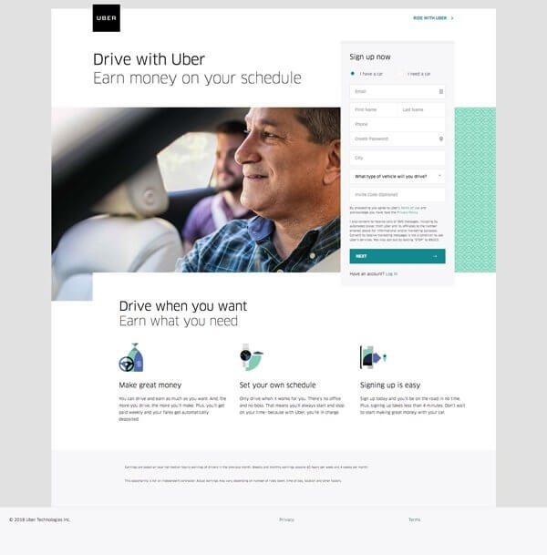 Uber has a great landing page 