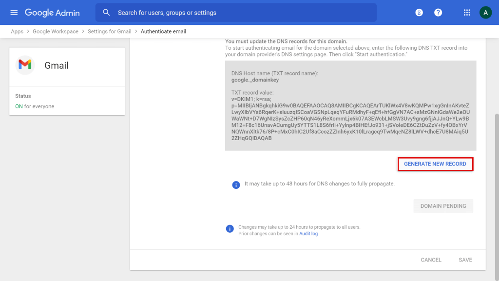 Google Workspace SPF, DKIM & DMARC Keys