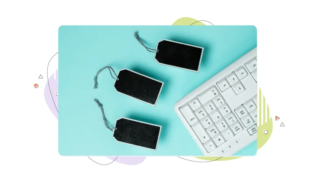 Price tags near a keyboard