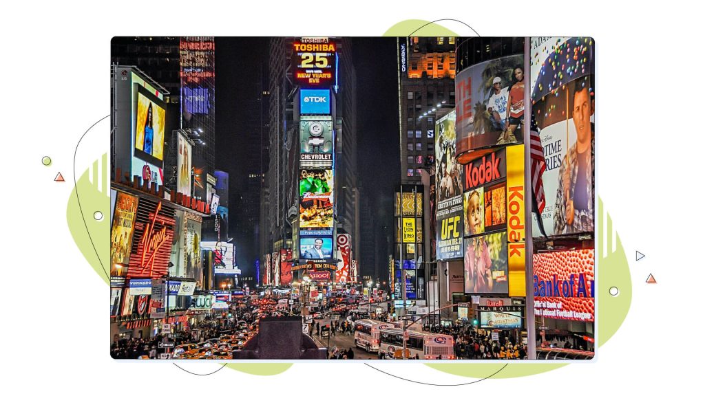 Ads and street lights in Times Square