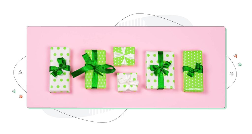 Green and white present boxes for the holidays