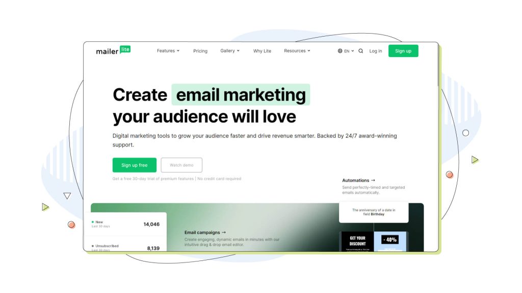 MailerLite email marketing platform website