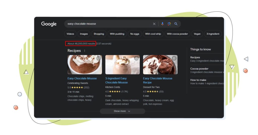Searching easy chocolate mousse on Google