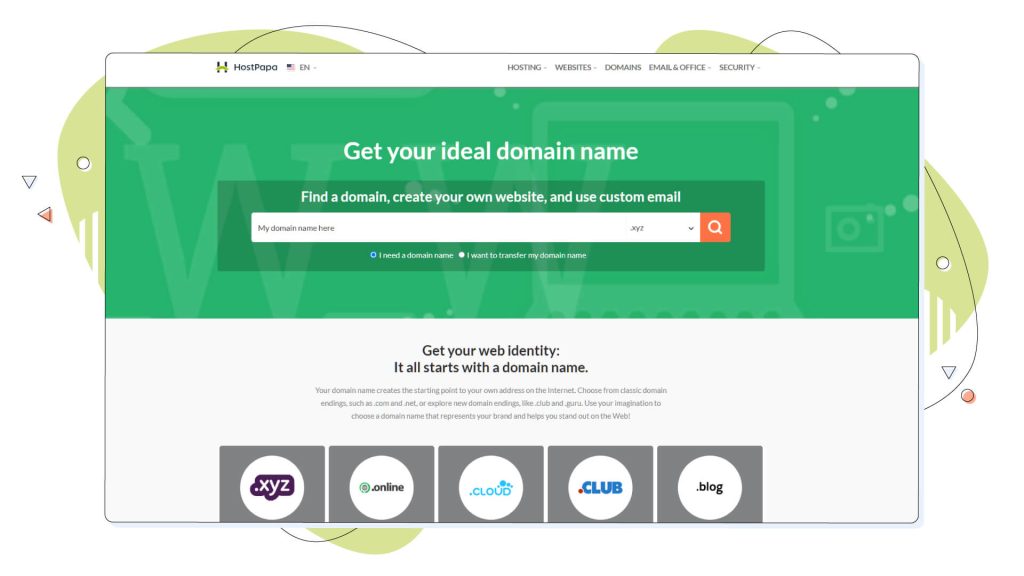 HostPapa domain name page