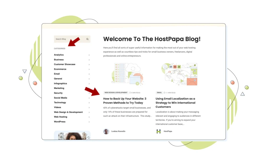 HostPapa Blog quality content with its category sidebar