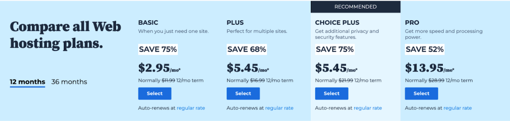 Bluehost pricing