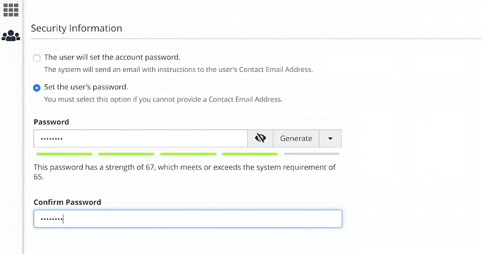 a screenshot showing how to generate password for a new user on cpanel