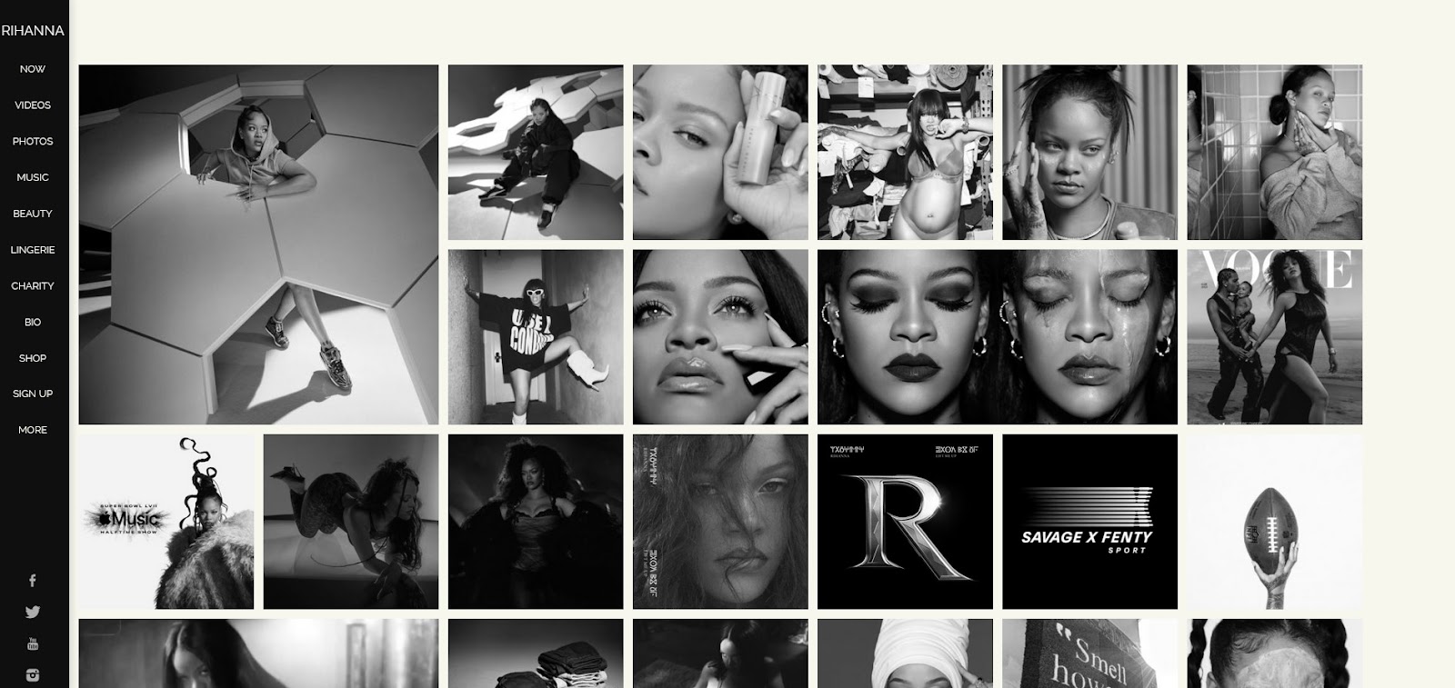 A screenshot of Rihanna’s website homepage.