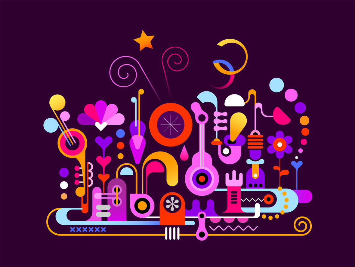 An abstract, colorful illustration depicting music.