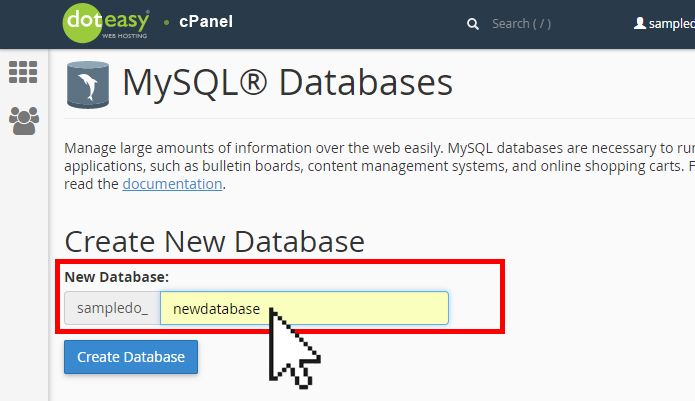 creating a new mysql database on cpanel