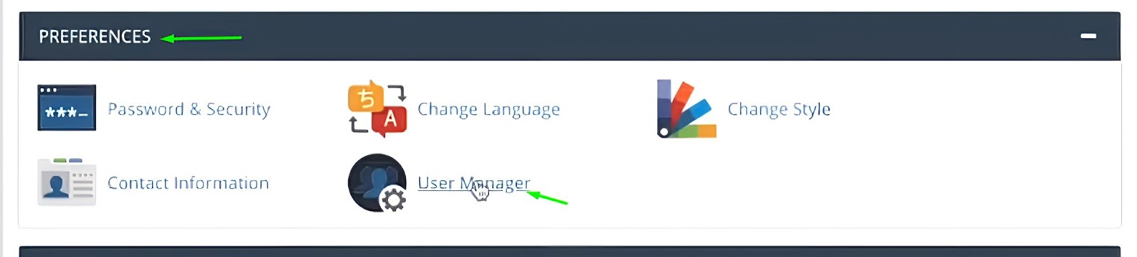 a screenshot of user manger in cpanel