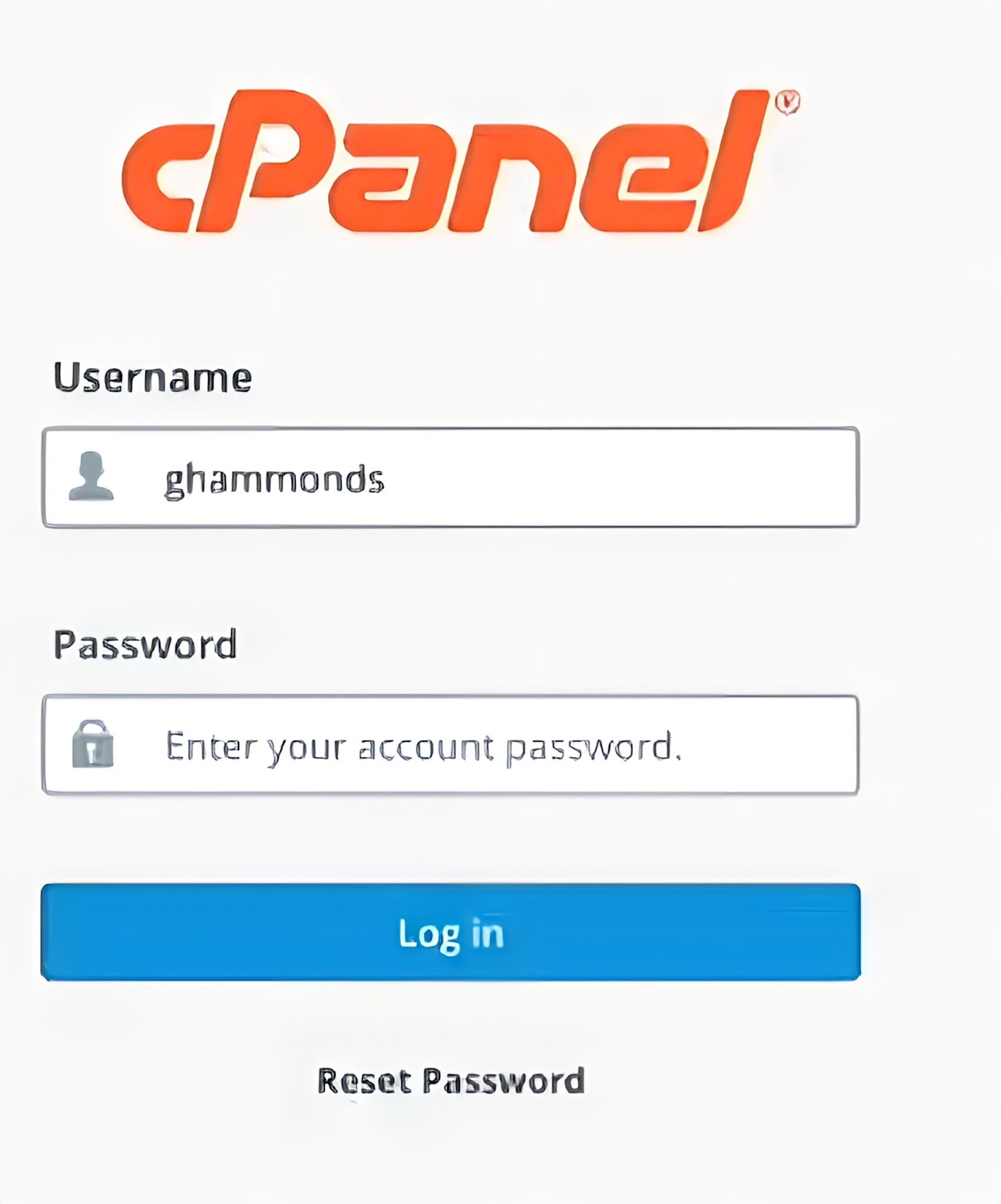 a screenshot of cpanel login page