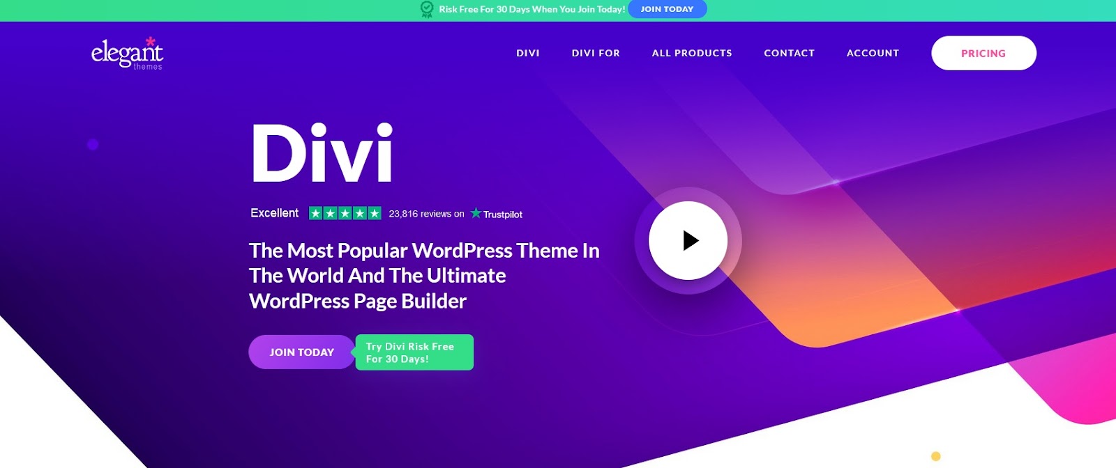 A screenshot of Divi’s landing page indicating services they offer.