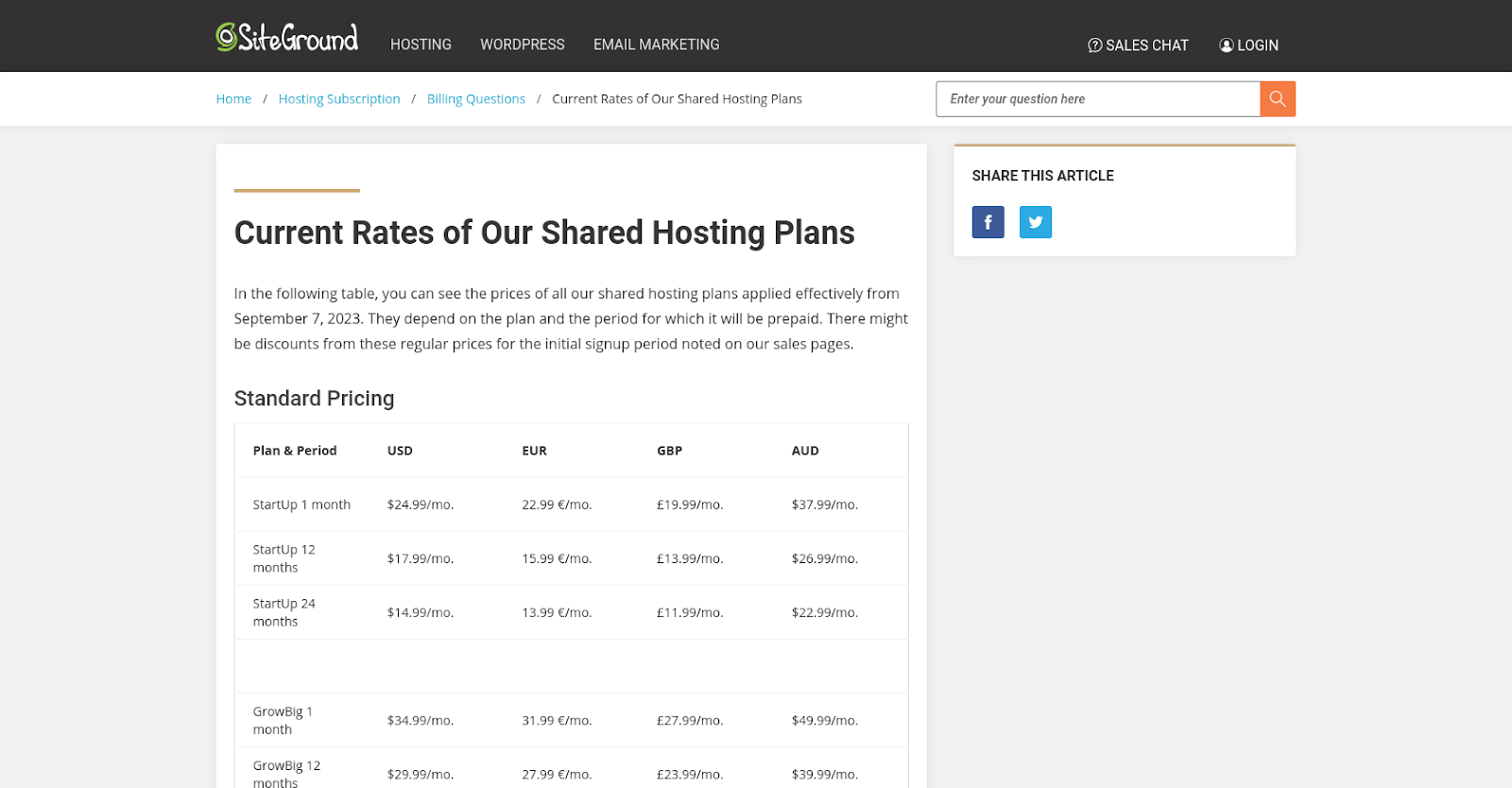 Siteground Pricing Plans