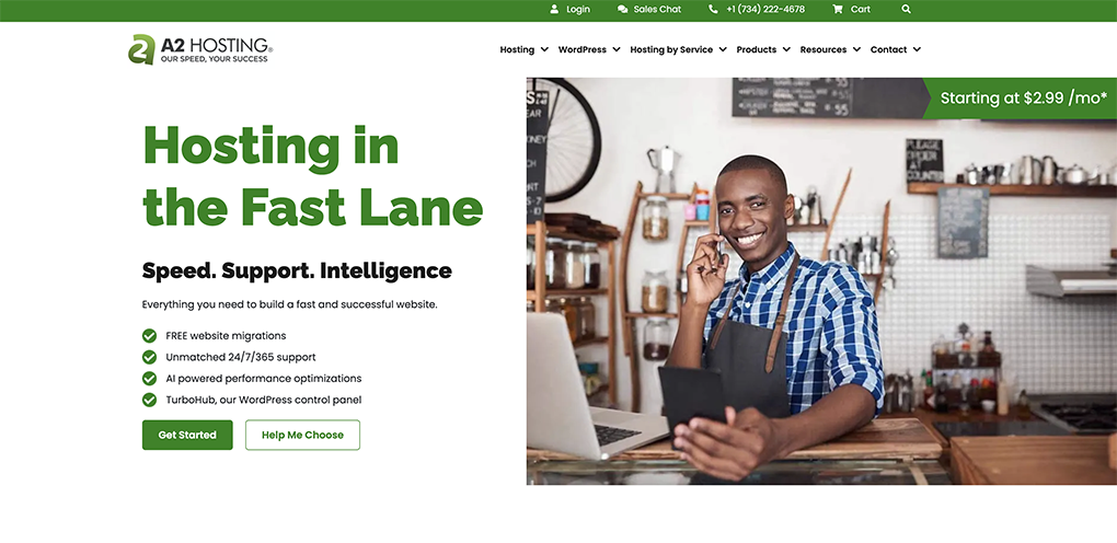 A2 Hosting homepage