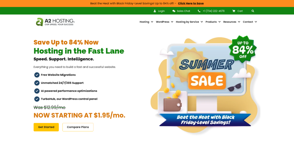 A2 Hosting homepage