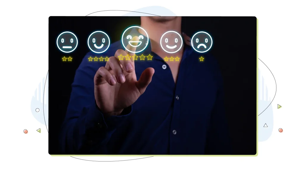 A person touching review stars