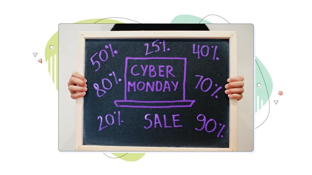 Cyber Monday laptop written on blackboard.