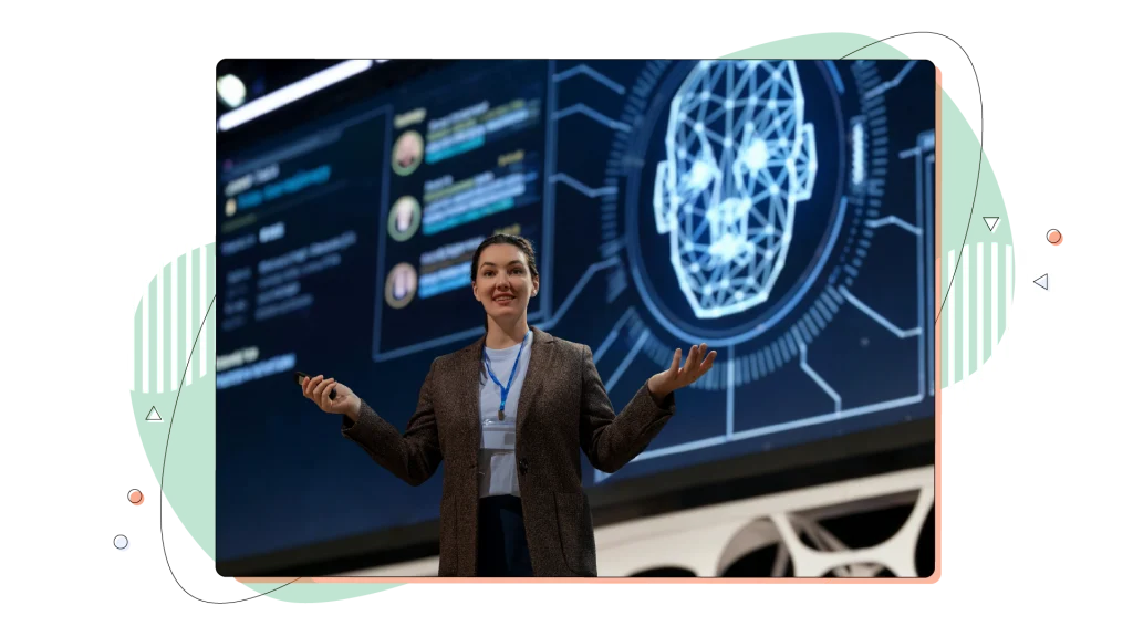 Woman is speaking about new technologies.