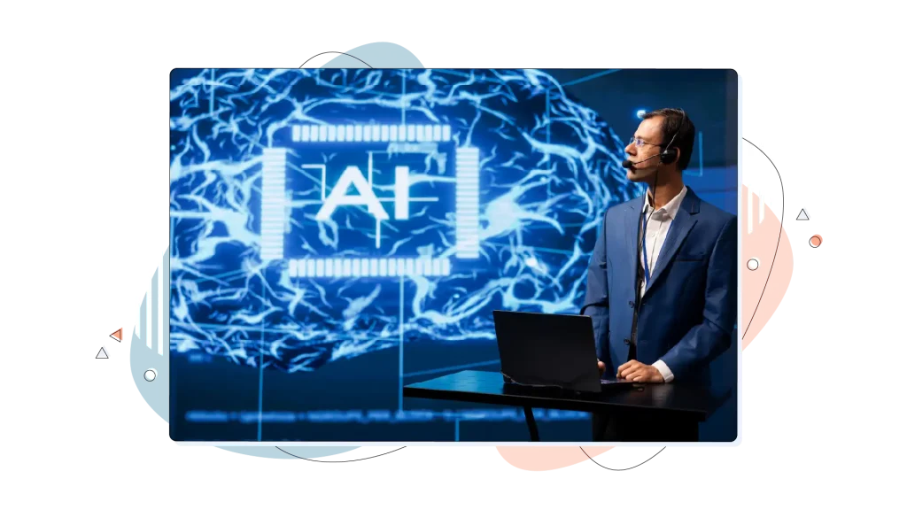 IT professional in artificial intelligence workplace managing call center tasks.