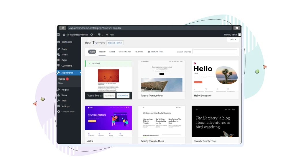 The WordPress backend within Playground.