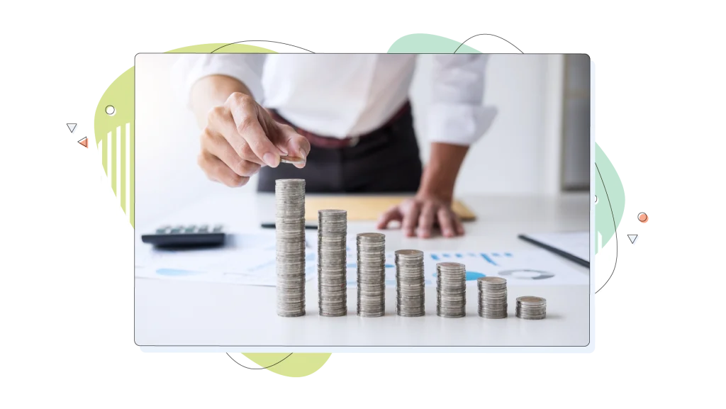 Person counting coins on a table while calculating costs.