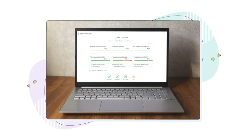 Laptop screen with pagespeed insights on it.