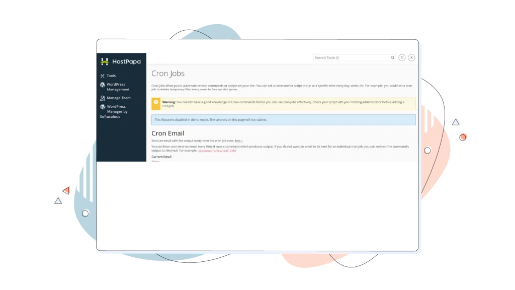 cPanel Cron jobs settings menu.