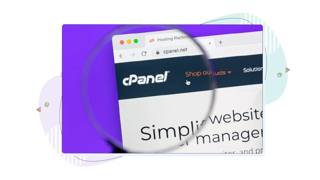 cPanel's website viewed from inside a magnifying glass.