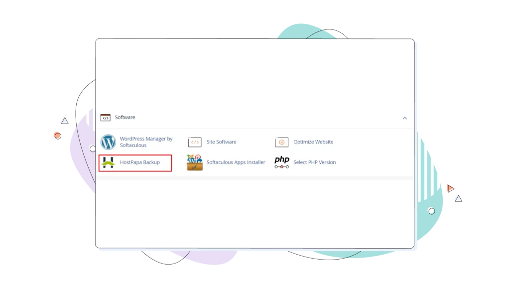cPanel software settings with HostPapa Backup solution present.