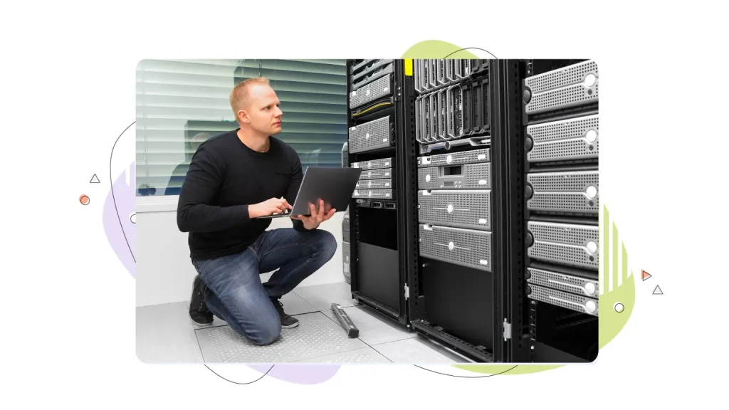 Man standing in a server room