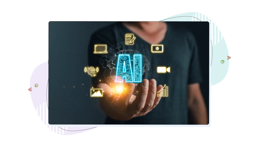 AI hovering above a mans hand.