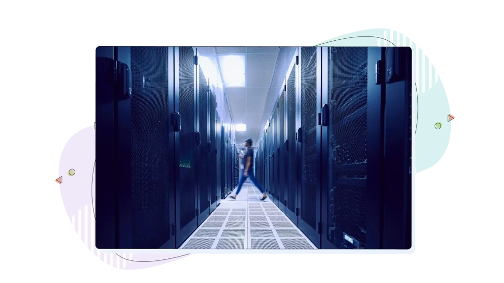 server in a room with a person in the background.